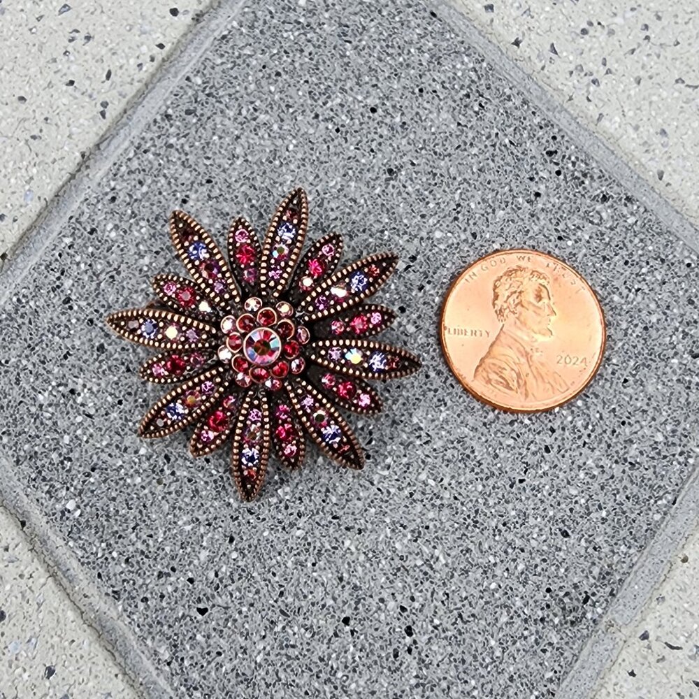 Joan Rivers Aurora Borealis Crystal Swarovski Flower Brooch 2 Piece Set Vintage - Picture 5 of 6